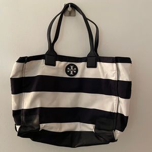Tory Burch cream/navy tote bag